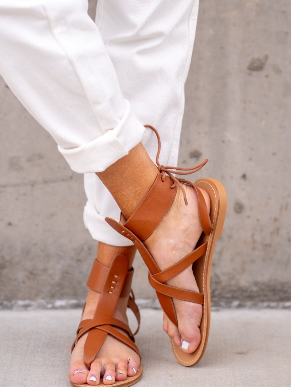 Women's Tan Lace-Up Gladiator Sandals - Picture 4 of 7